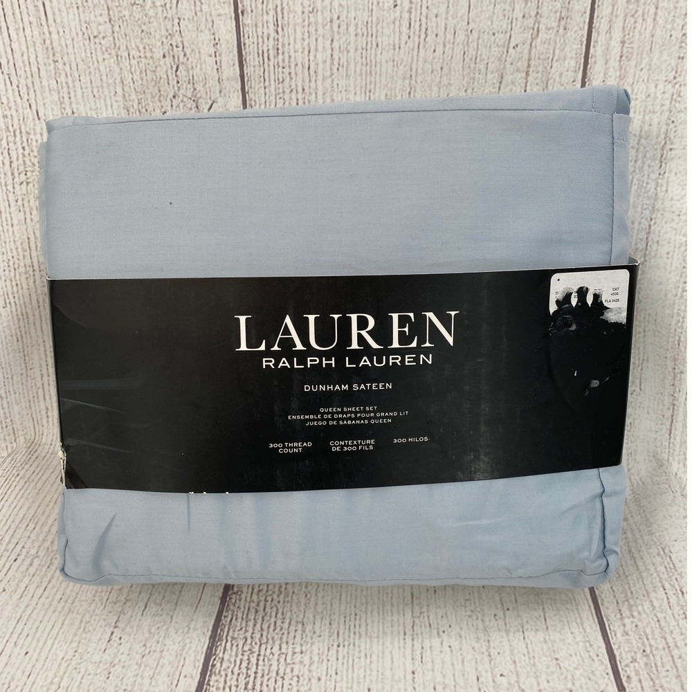 Lauren Ralph Lauren Dunham Sateen Sheet Set Queen Celestial Blue 300TC Designer